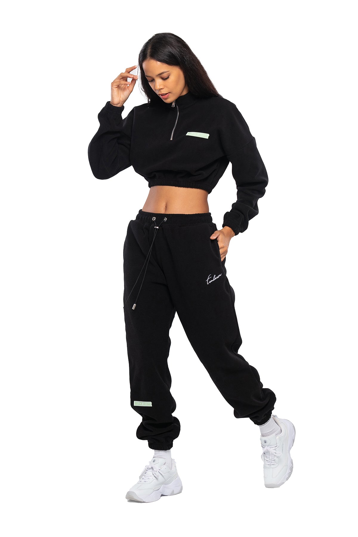 Cropped Fleece Übergröße Trainingsanzug