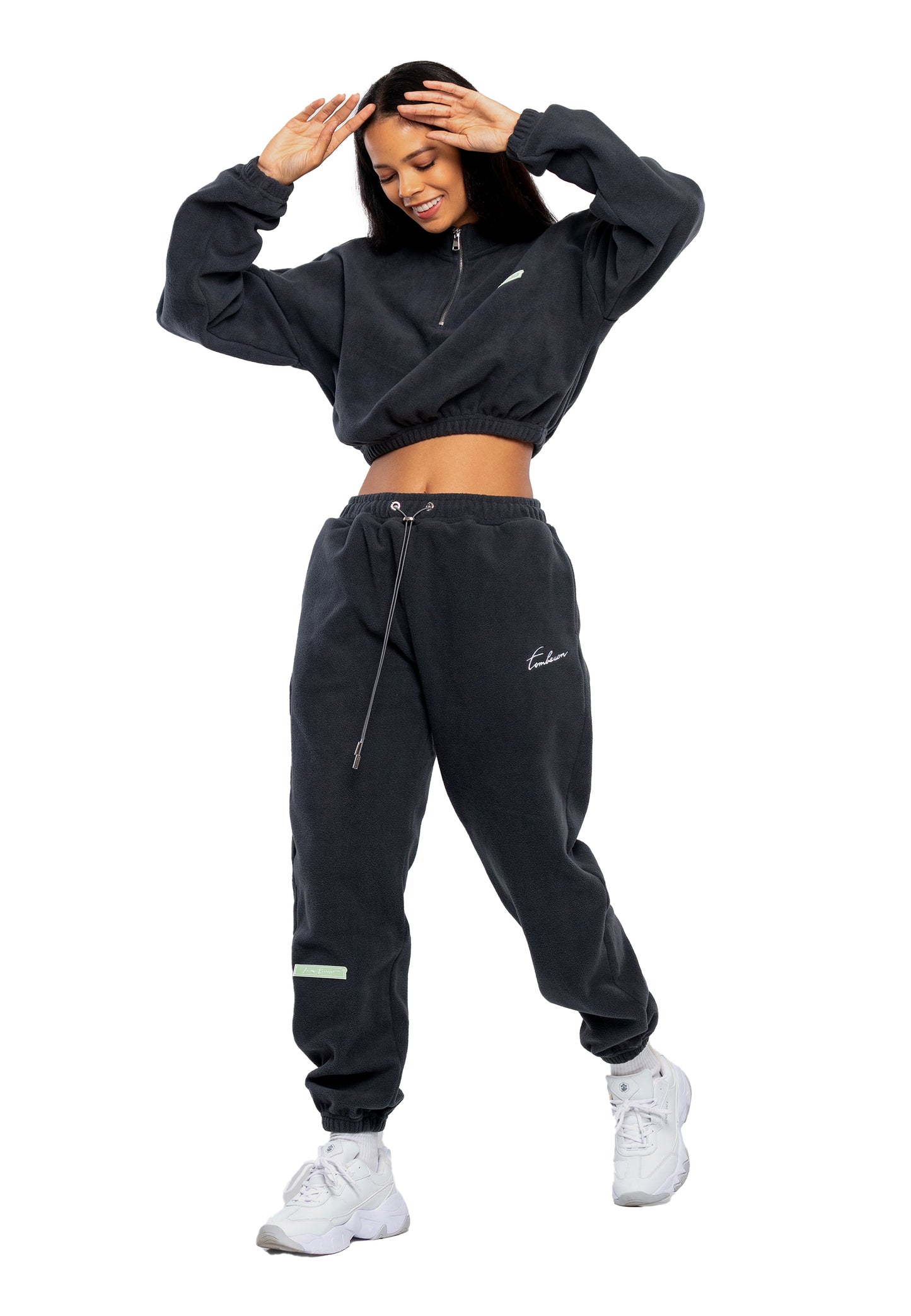 Cropped Fleece Übergröße Trainingsanzug